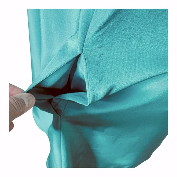 LAVENDER BROWN Solid Teal 100% Silk Zipper Print Dress size Small - Picture 7 of 13